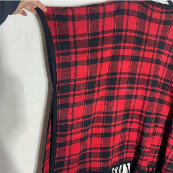 Guillaume Red Black Plaid Poncho With Fringe M/L - Picture 7 of 10